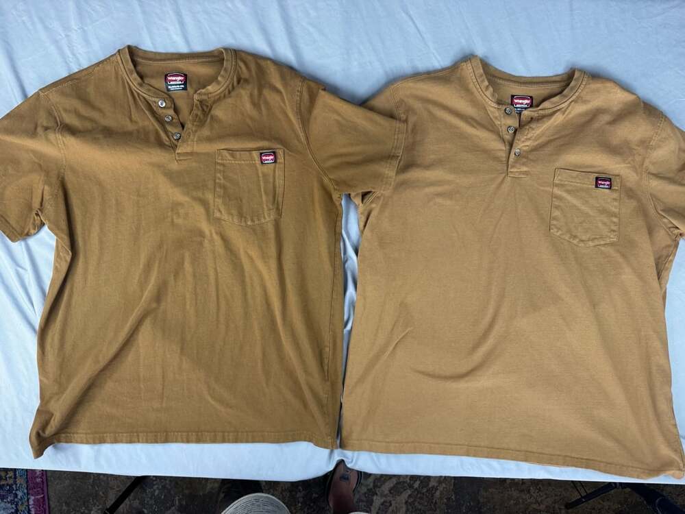Wrangler Workwear Henley Short Sleeve Pocket Tee Size XL tan 2 pack